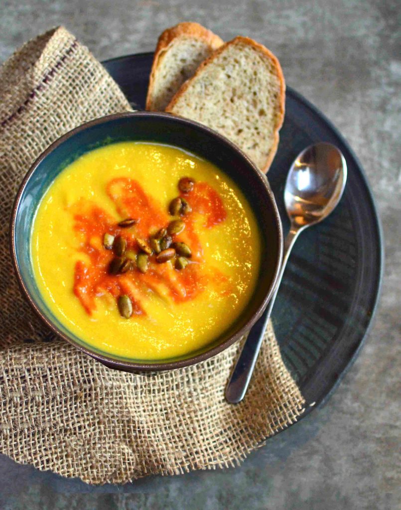 Coconut Squash Soup with Red Pepper Purée Elemental Custard