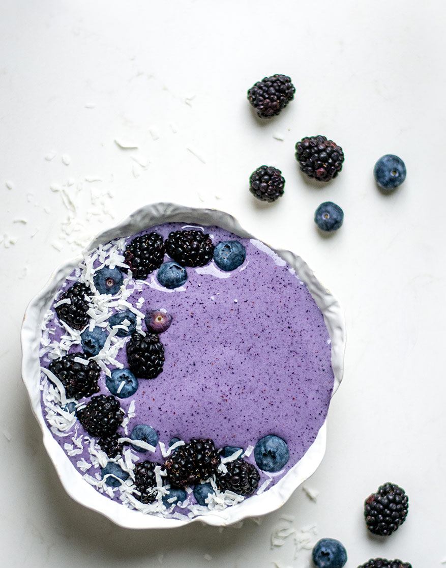 blueberry smoothie bowl with fresh fruit
