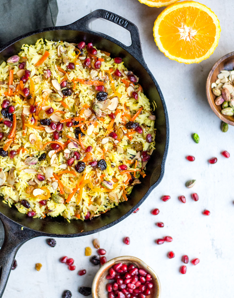 jewelled rice in cast iron pot