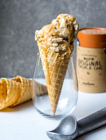 chai tea ice cream in glass with chai in background