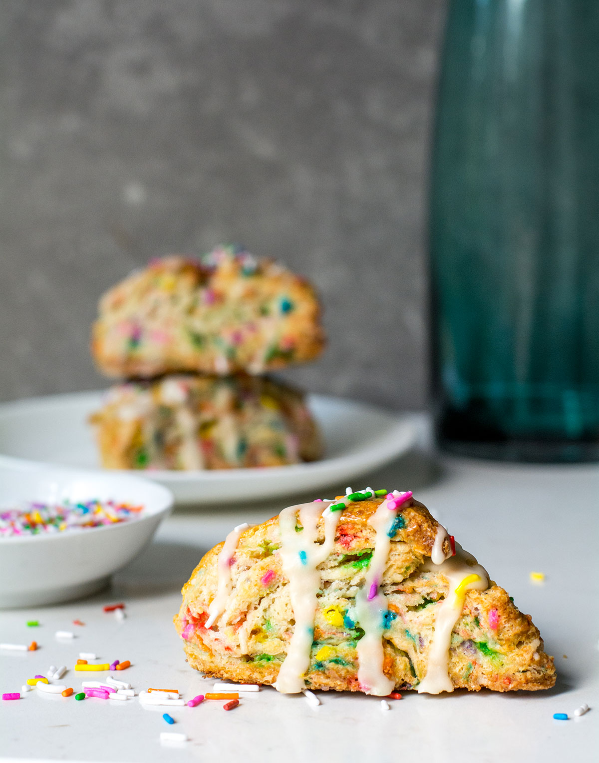 funfetti scones with stack in background