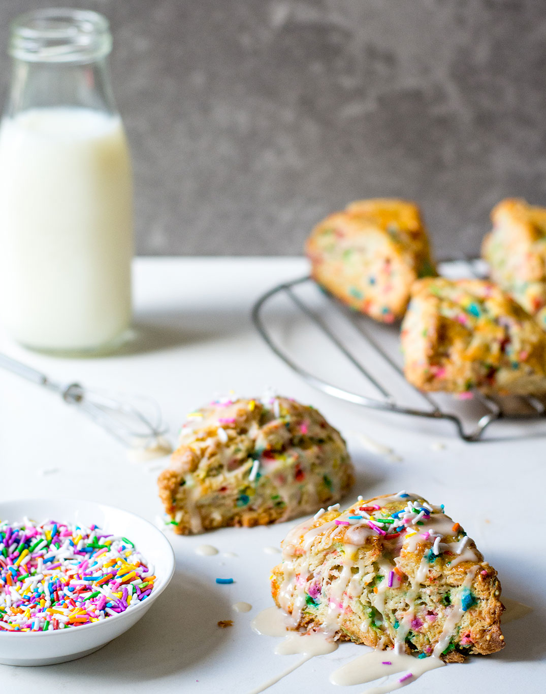 funfetti scones with milk and sprinkles