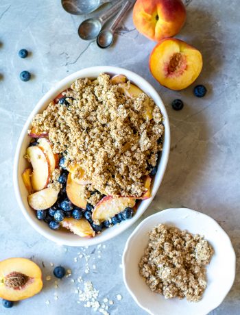 peach blueberry crisp with crumble topping unbaked