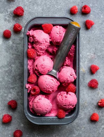 raspberry gelato in container