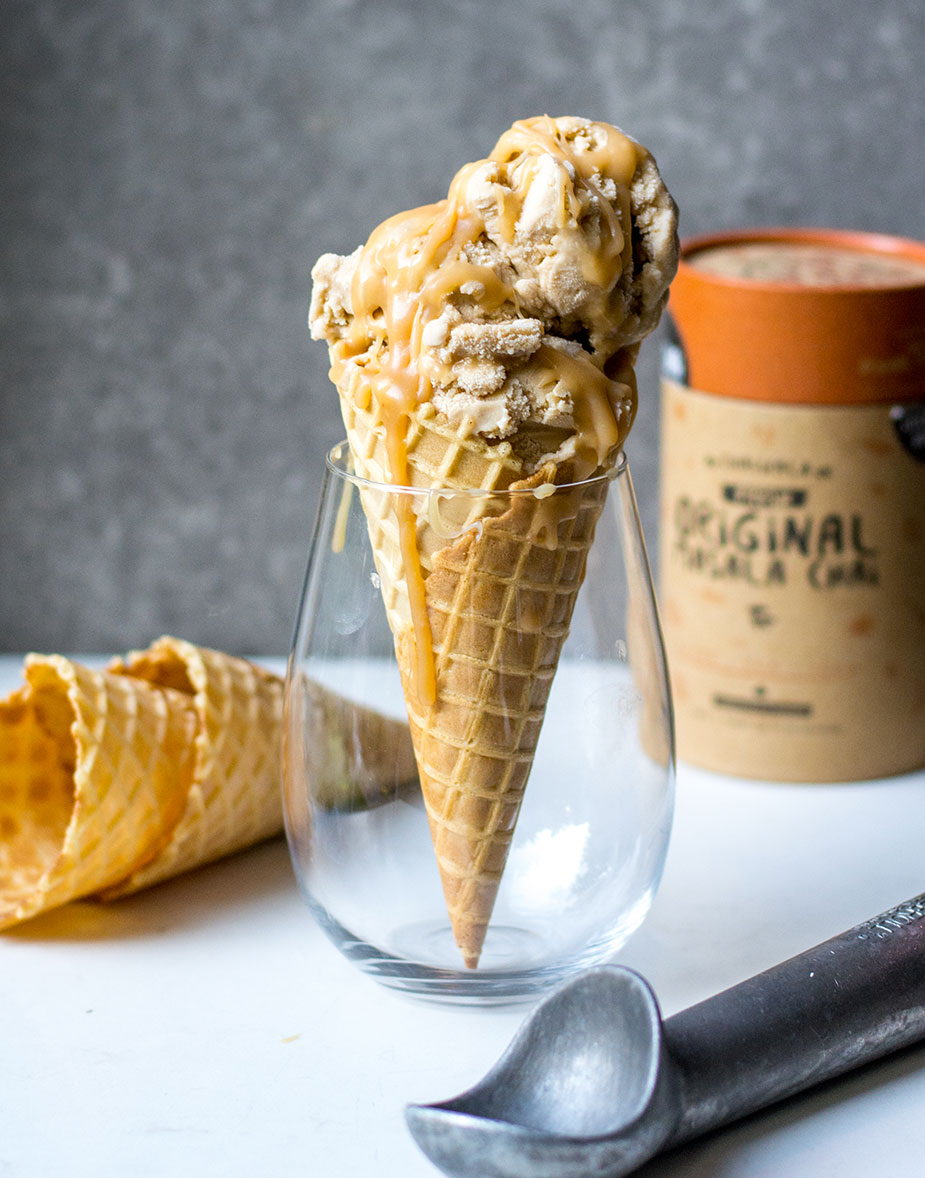 chai tea ice cream in glass with chai in background